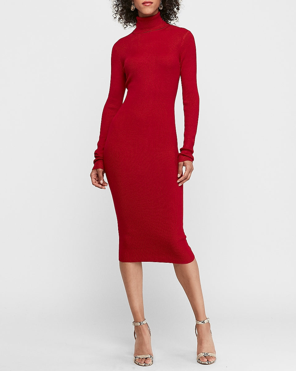 Ribbed Turtleneck Bodycon Sweater Dress ...